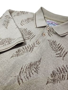 Vintage Boca Classics Knit Polo Shirt Large Beige Fern Leaf Print Resort Casual
